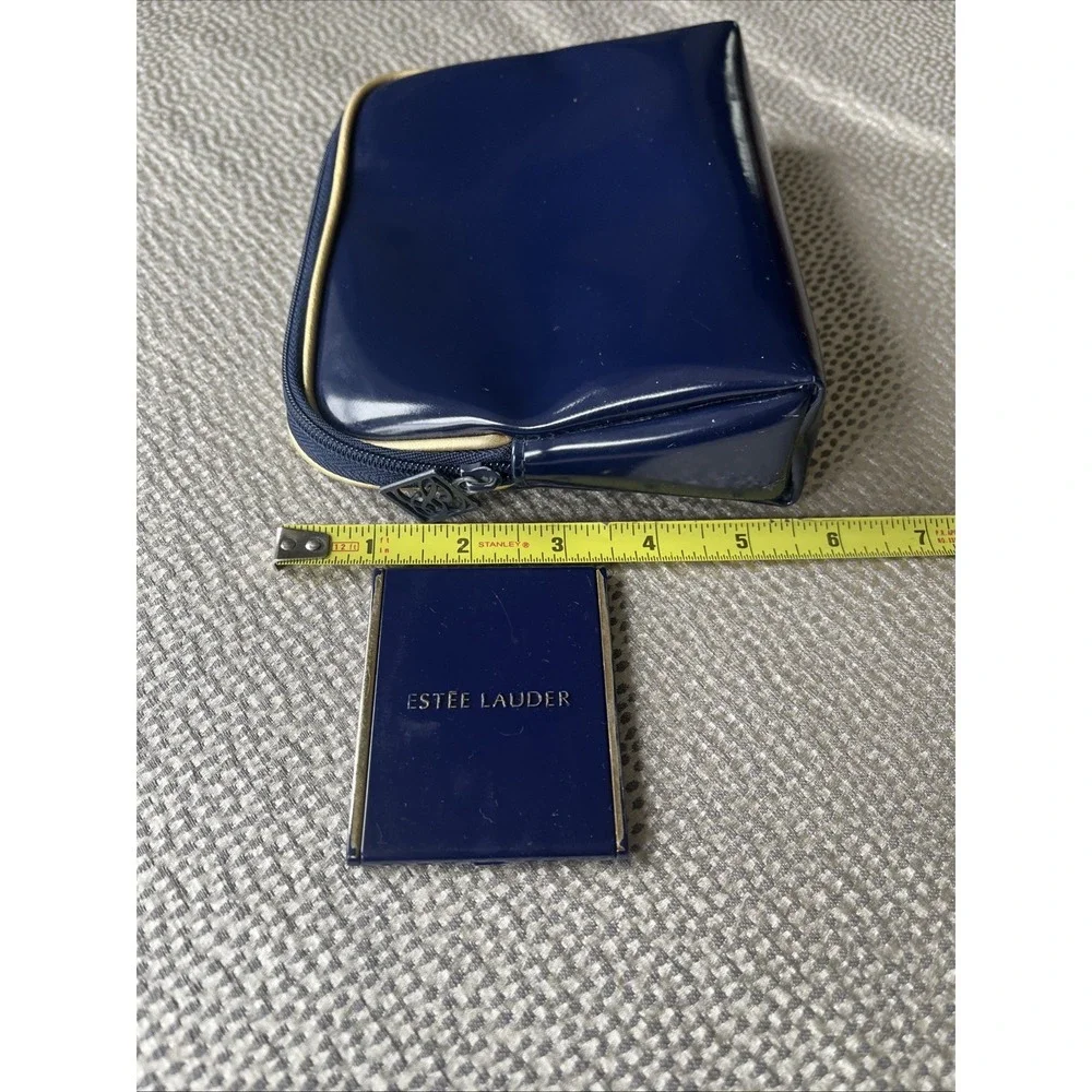 Vintage Estée Lauder Classic Navy Blue Gold Travel Bag Makeup Bag Compact Mirror